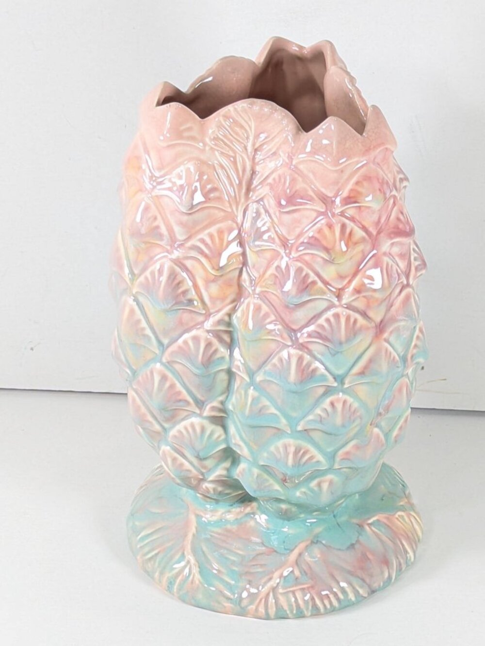 1940s Beswick pineapple vase #1306 in Pastel pink green yellow